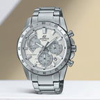 Edifice Men Quartz Silver Dial Chronograph Stainless Steel Watch ED528