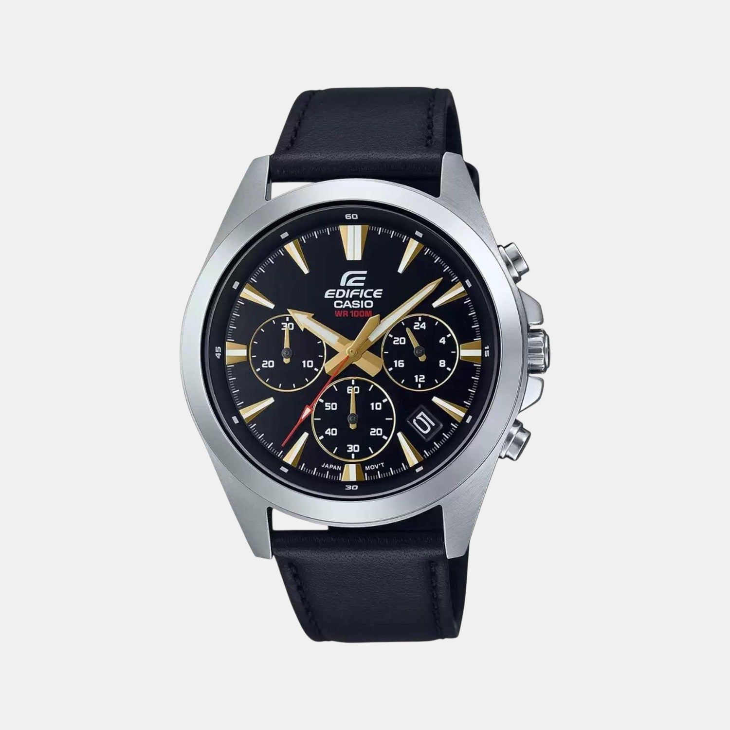 Edifice Men Quartz Black Dial Chronograph Leather Watch ED542