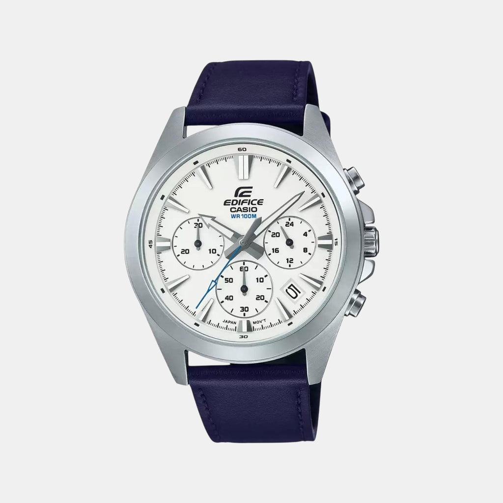 Edifice Men Quartz White Dial Chronograph Leather Watch ED543