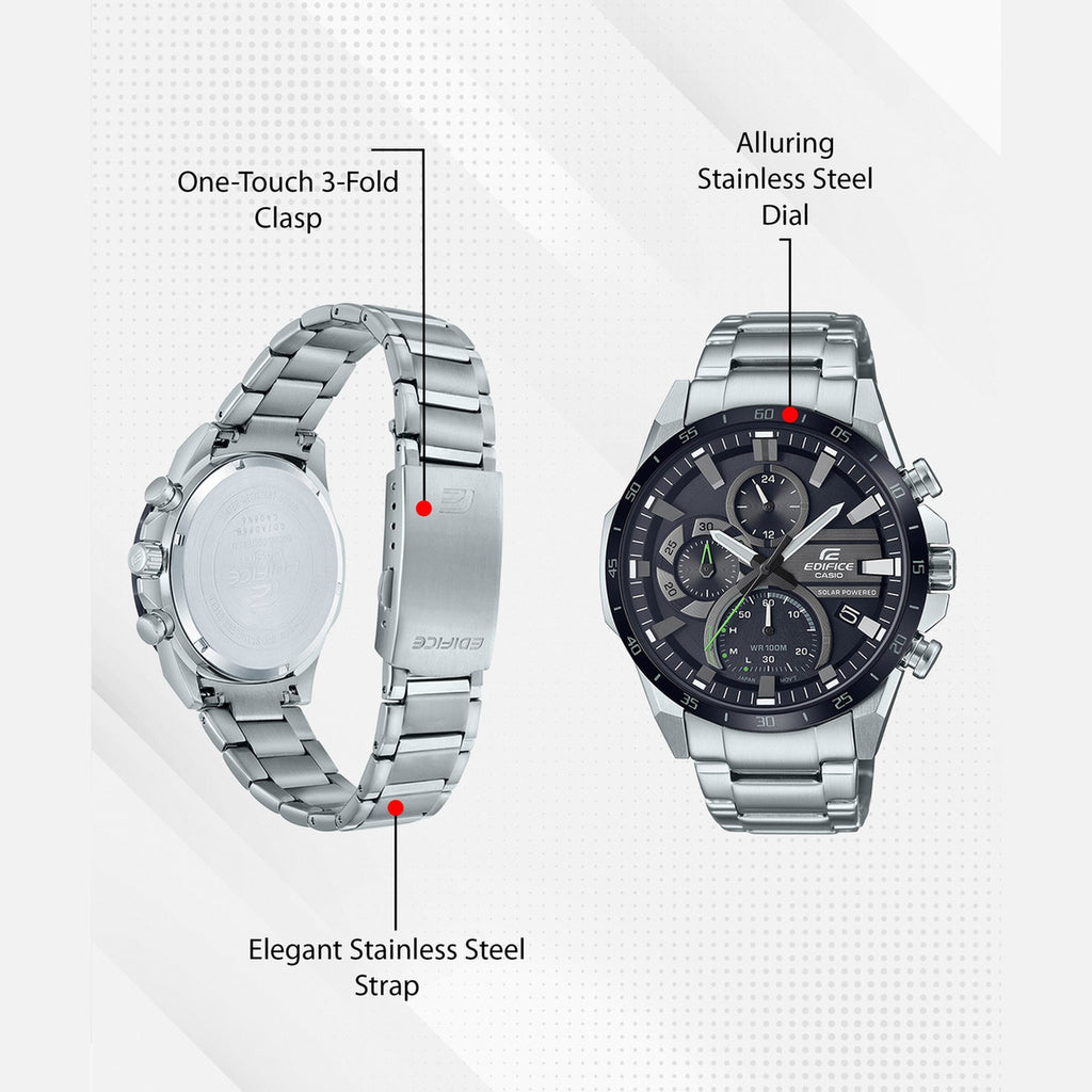 Edifice Men Quartz Black Dial Chronograph Stainless Steel Watch ED547