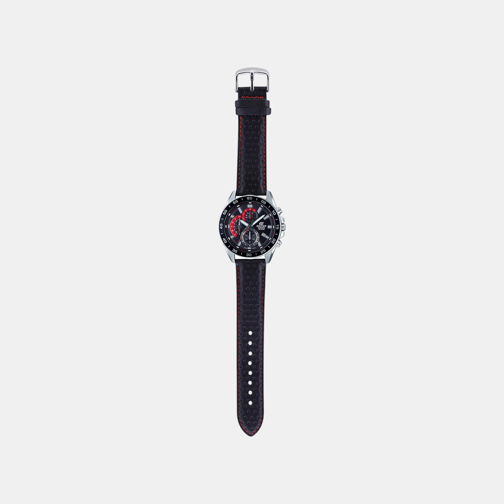 Edifice Men Quartz Black Dial Chronograph Leather Watch ED557