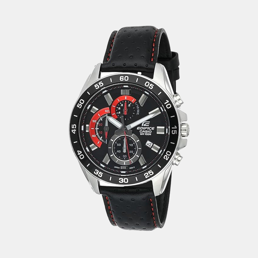 Edifice Men Quartz Black Dial Chronograph Leather Watch ED557