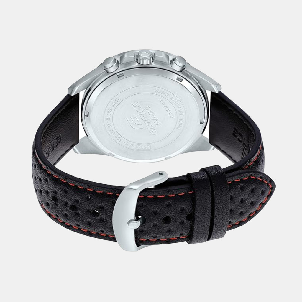 Edifice Men Quartz Black Dial Chronograph Leather Watch ED557