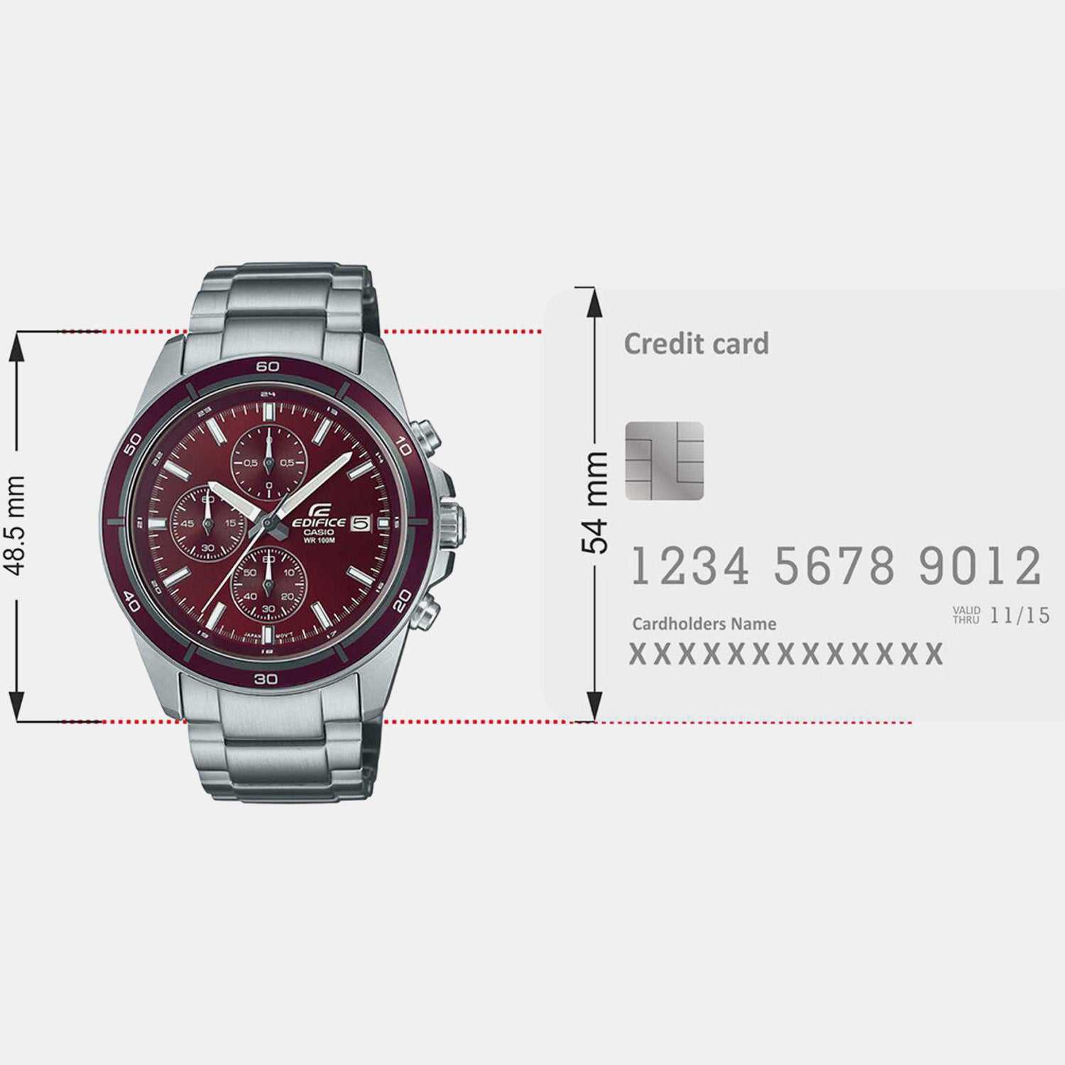 Edifice Men Quartz Red Dial Chronograph Stainless Steel Watch ED569