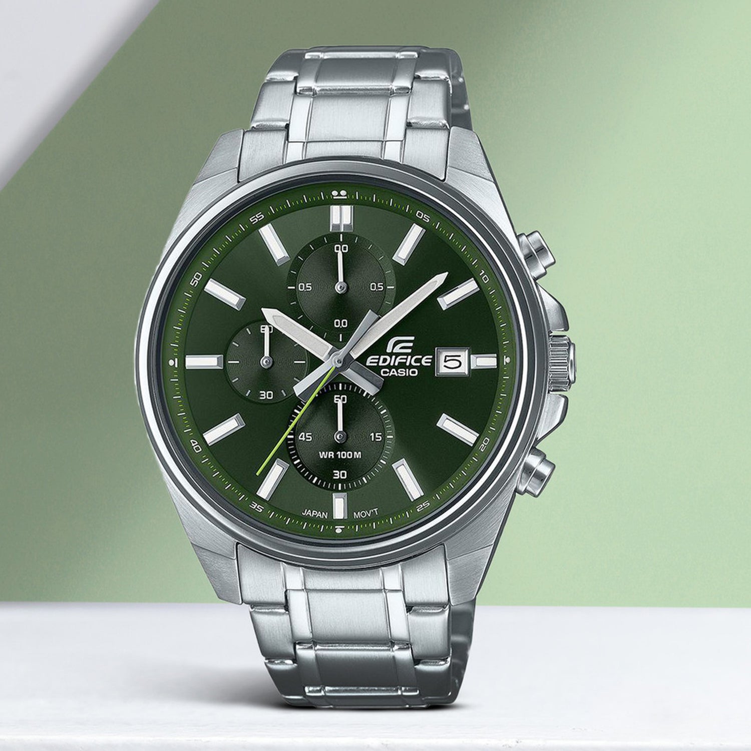 Edifice Men Quartz Green Dial Chronograph Stainless Steel Watch ED571