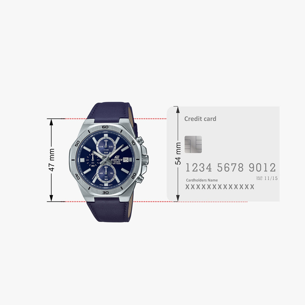 Edifice Men Quartz Blue Dial Chronograph Leather Watch ED587