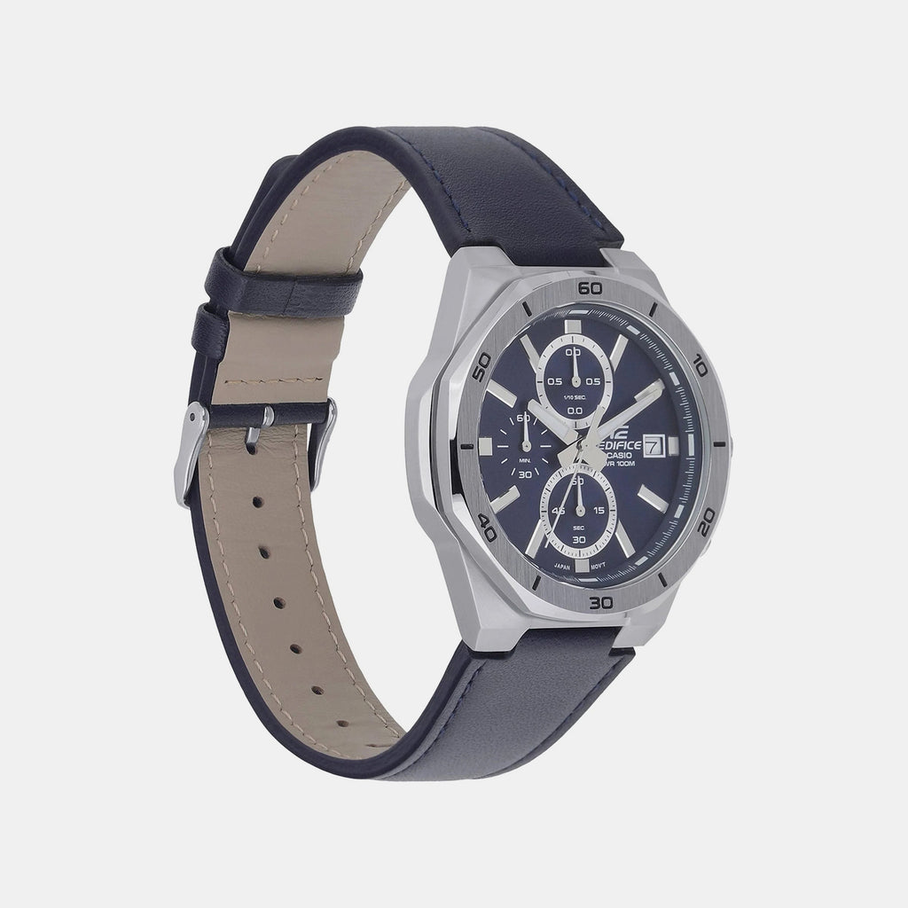 Edifice Men Quartz Blue Dial Chronograph Leather Watch ED587