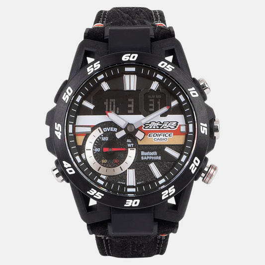 Edifice Men Quartz Black Dial Analog-Digital Leather Watch ED592
