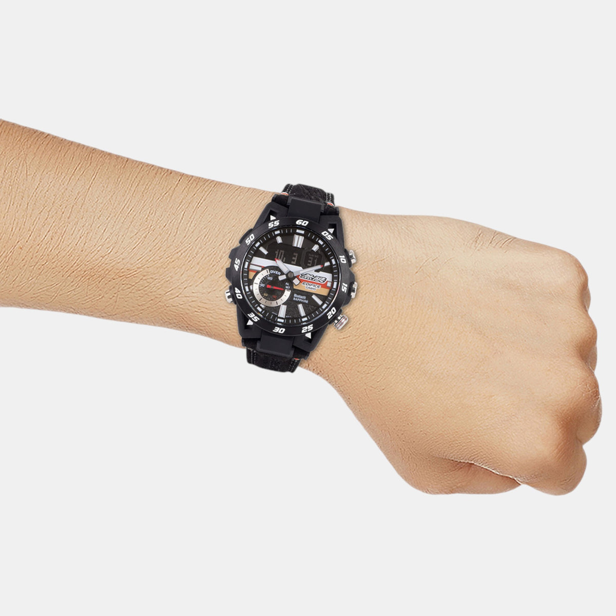 Edifice Men Quartz Black Dial Analog-Digital Leather Watch ED592