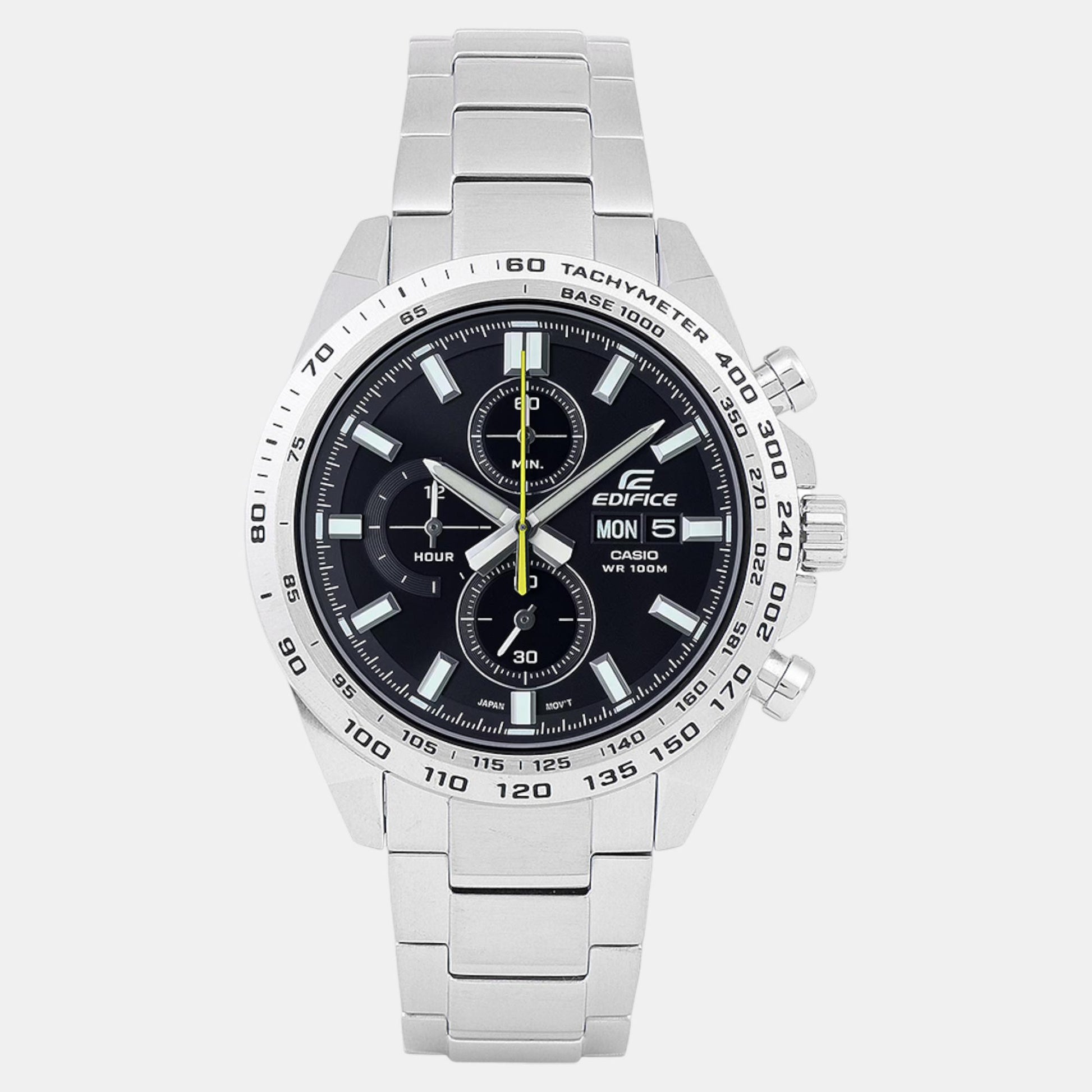 Casio Edifice Men Quartz Black Dial Chronograph Stainless Steel Watch ED593