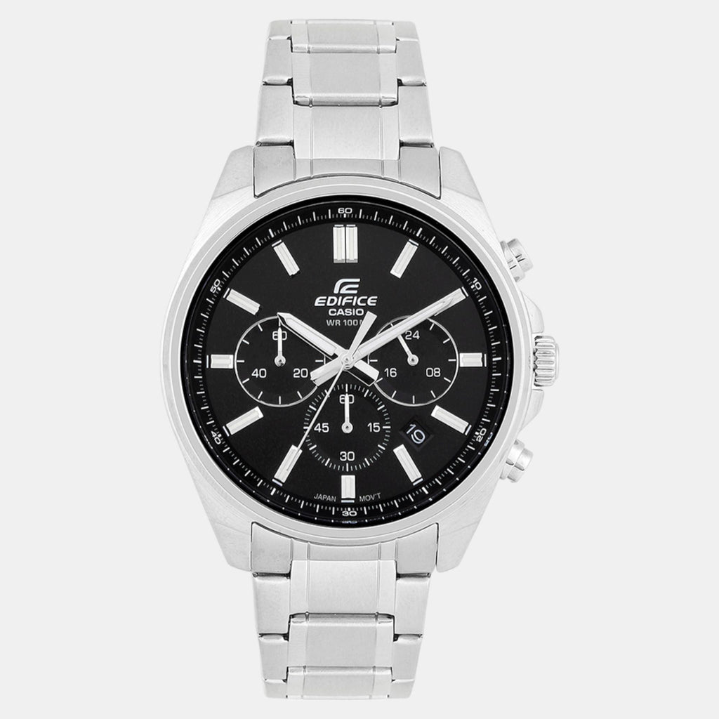 Edifice Men Quartz Black Dial Analog Stainless Steel Watch ED596