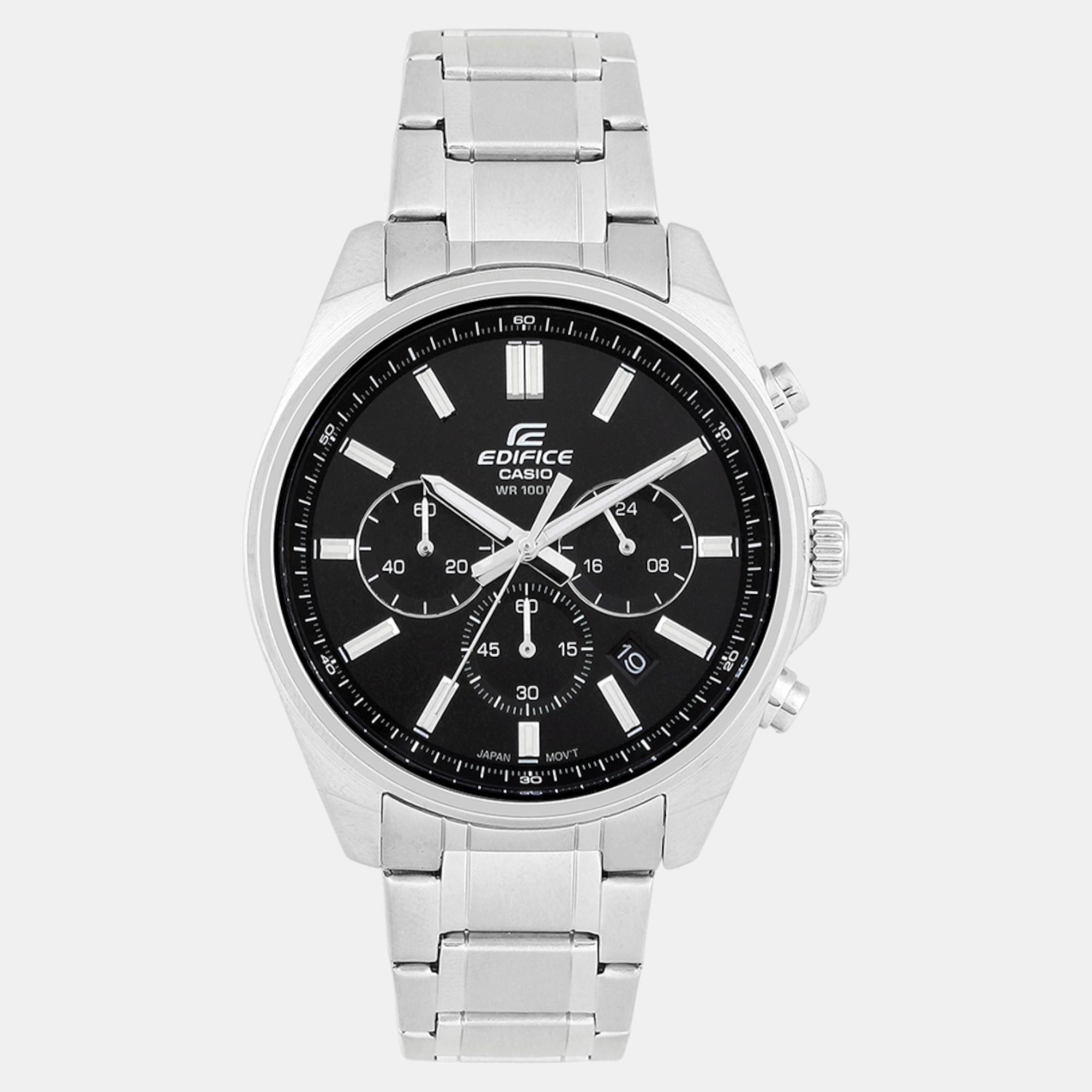 Edifice Men Quartz Black Dial Analog Stainless Steel Watch ED596