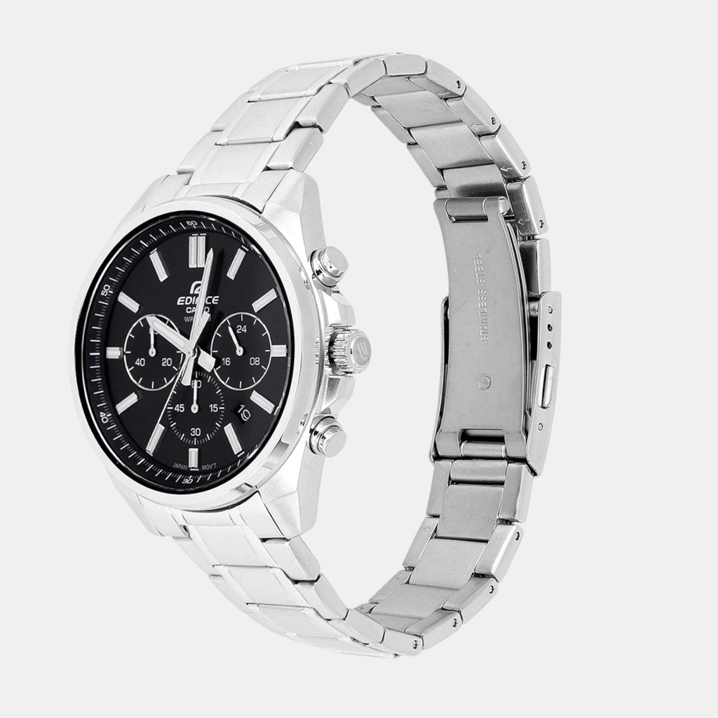 Edifice Men Quartz Black Dial Analog Stainless Steel Watch ED596