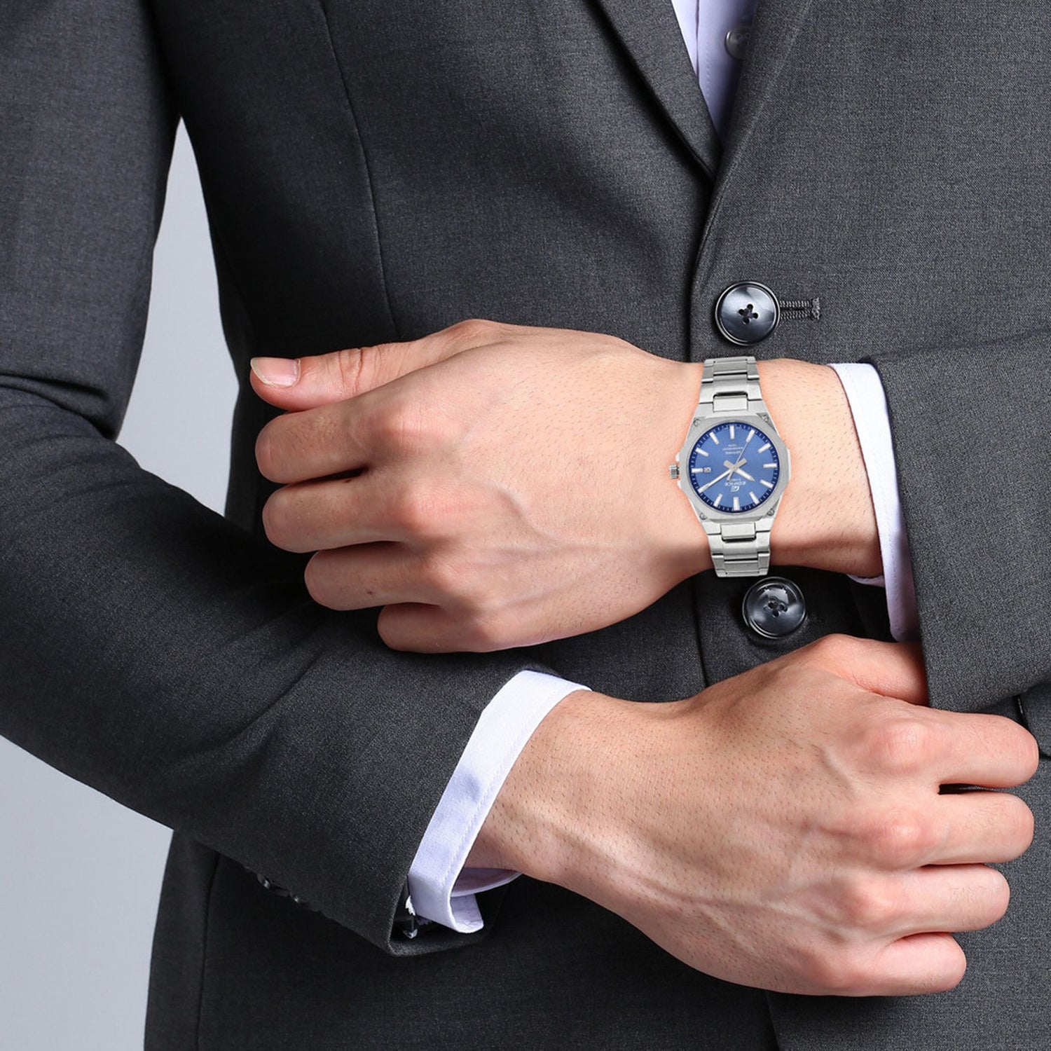 Edifice Men Quartz Blue Dial Analog Stainless Steel Watch ED602