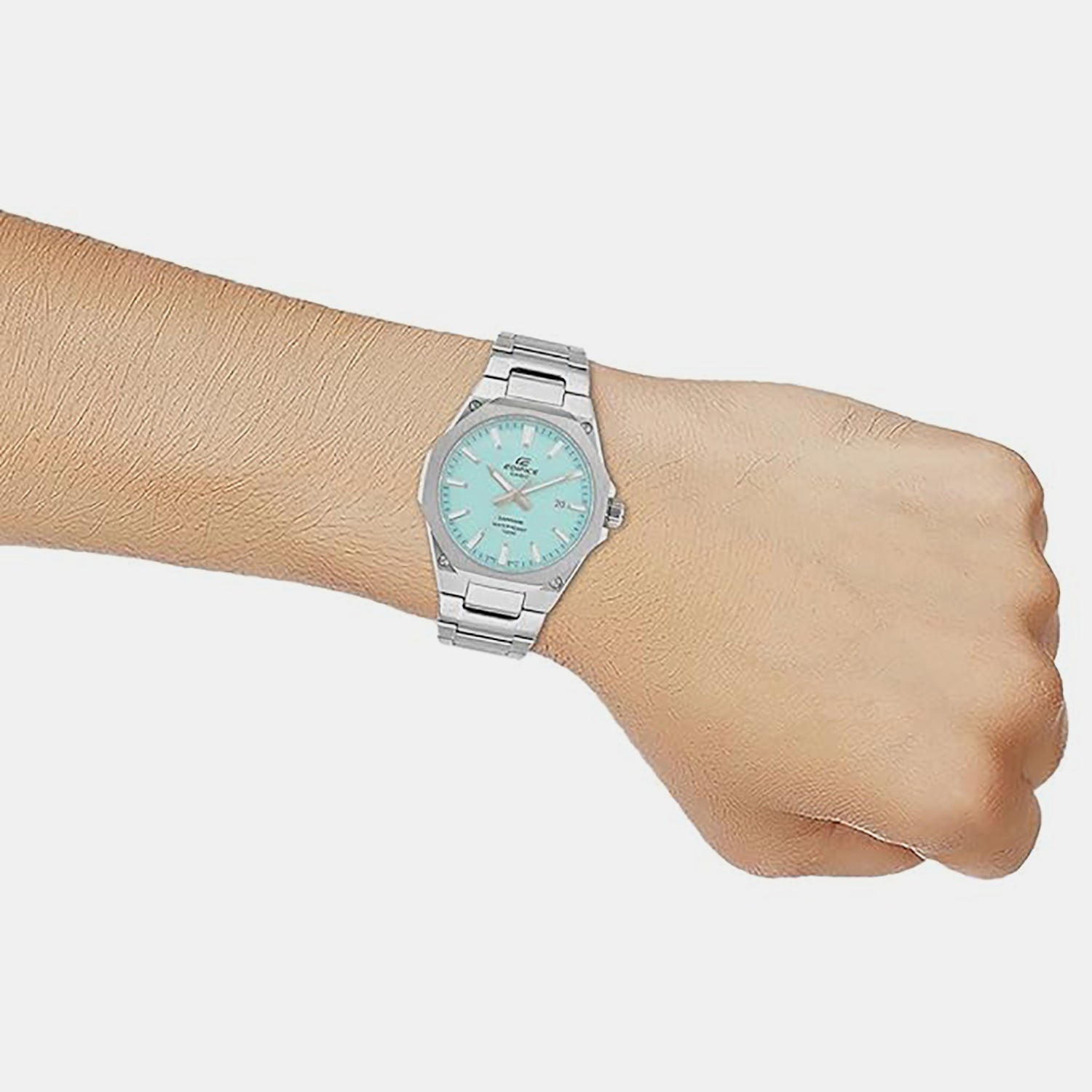 Edifice Men Quartz Turquoise Blue Dial Analog Stainless Steel Watch ED604