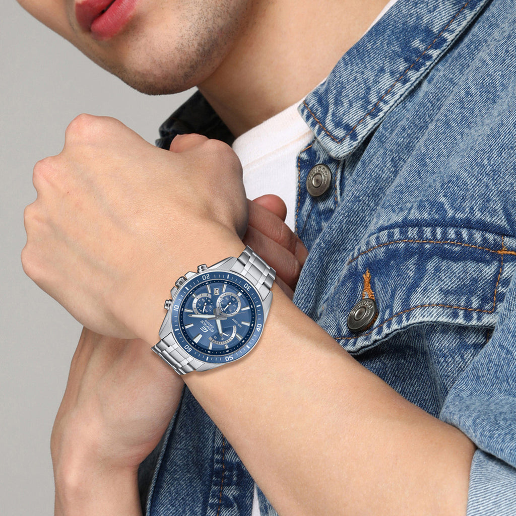 Edifice Men Quartz Blue Dial Chronograph Stainless Steel Watch ED615