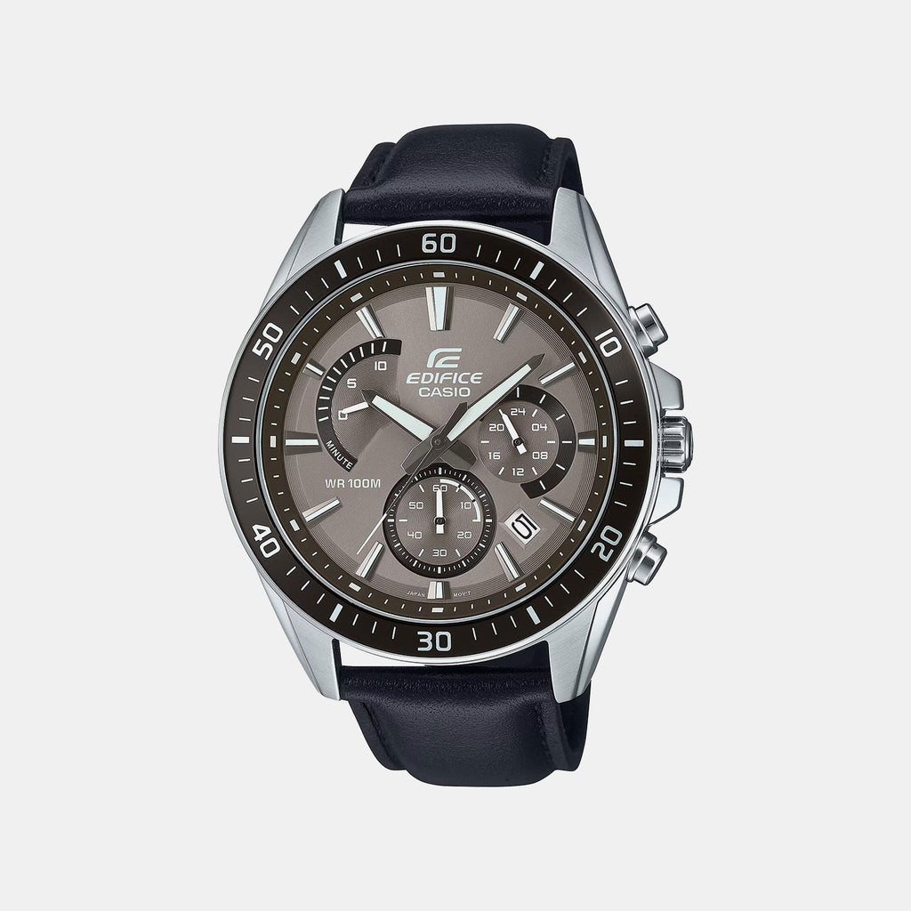 Edifice Men Quartz Brown Dial Chronograph Leather Watch ED616