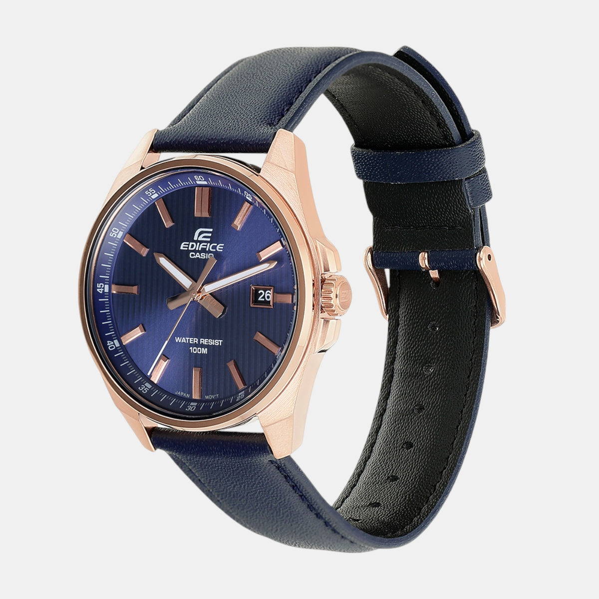 Edifice Men Quartz Navy Dial Analog Leather Watch ED617