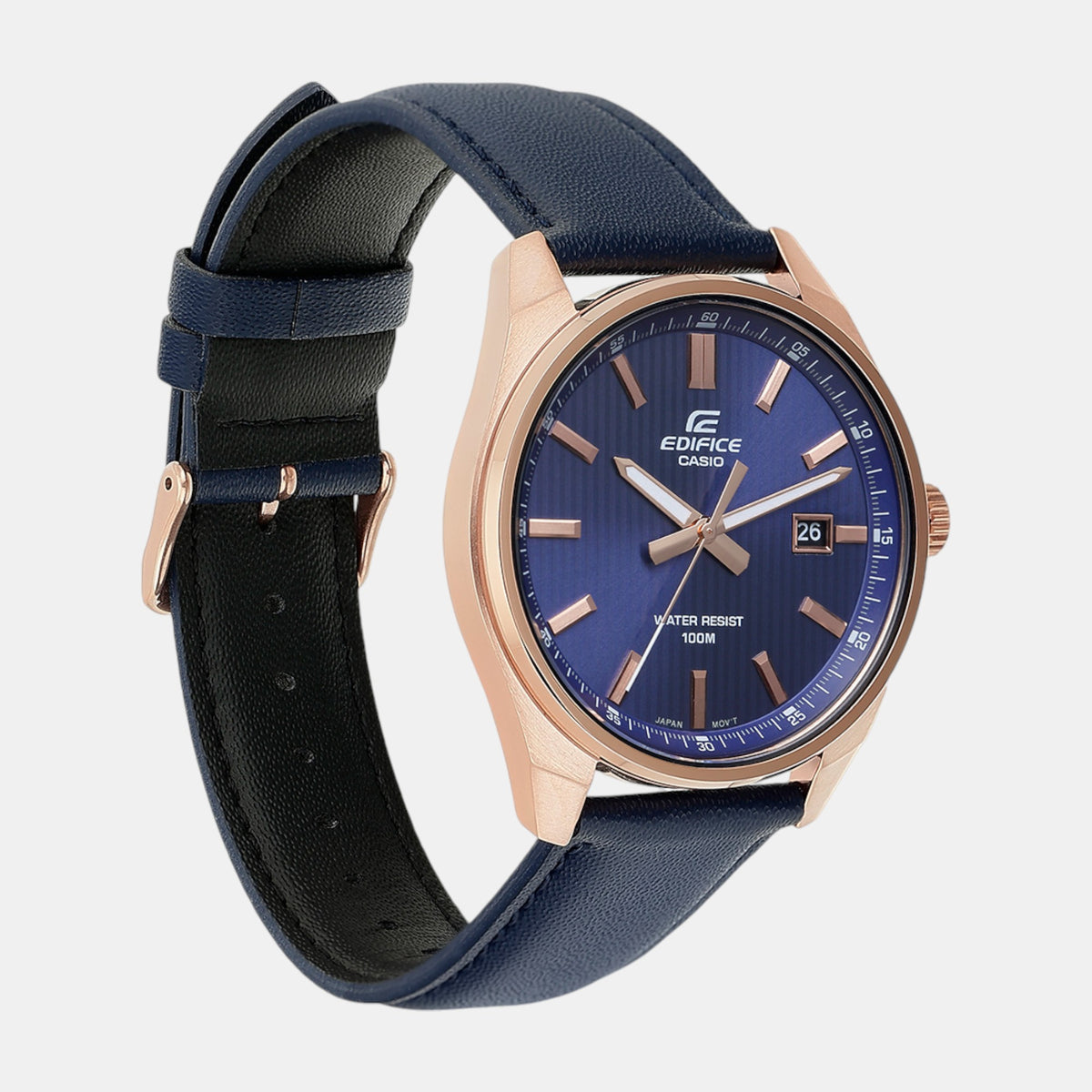 Edifice Men Quartz Navy Dial Analog Leather Watch ED617