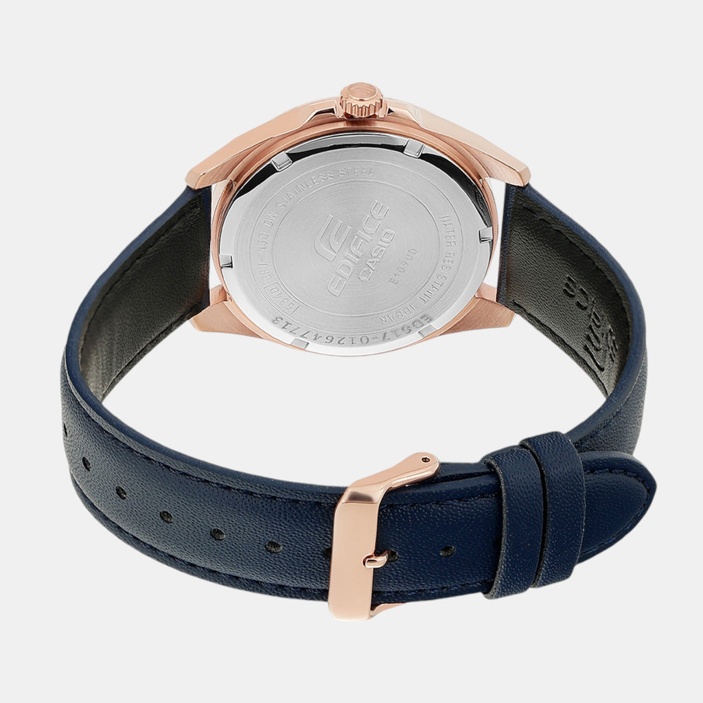 Edifice Men Quartz Navy Blue Dial Analog Leather Watch ED617