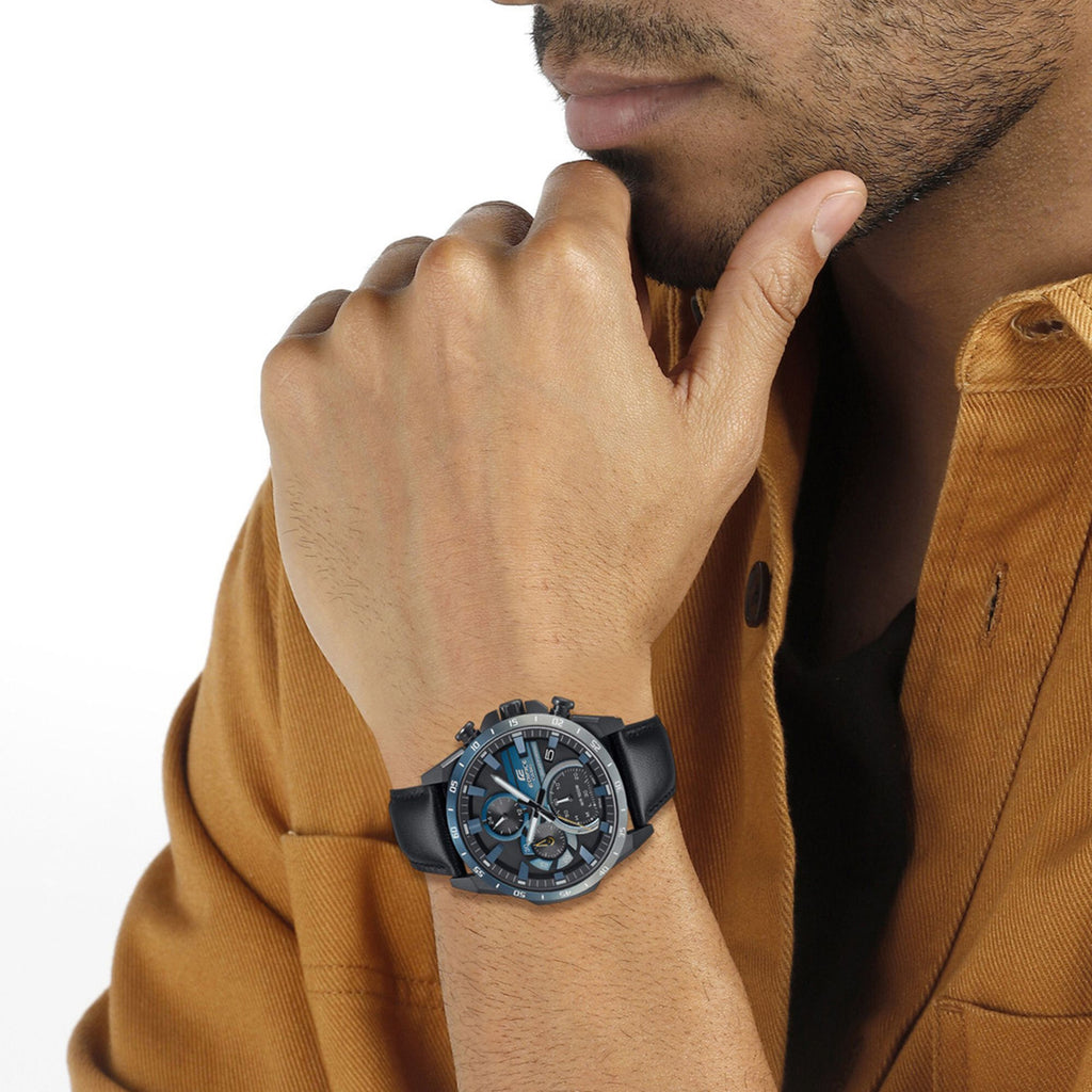 Edifice Men Solar Blue Dial Chronograph Leather Watch ED623