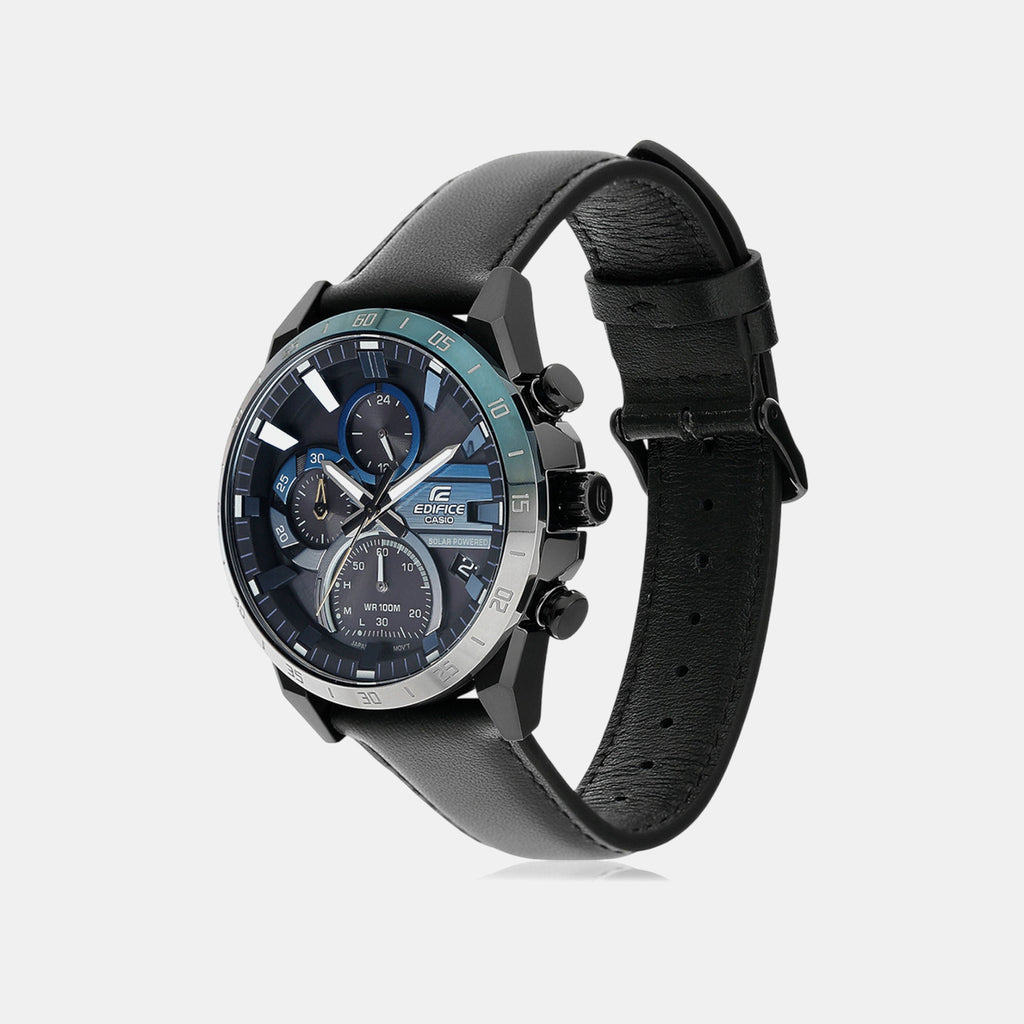 Edifice Men Solar Blue Dial Chronograph Leather Watch ED623