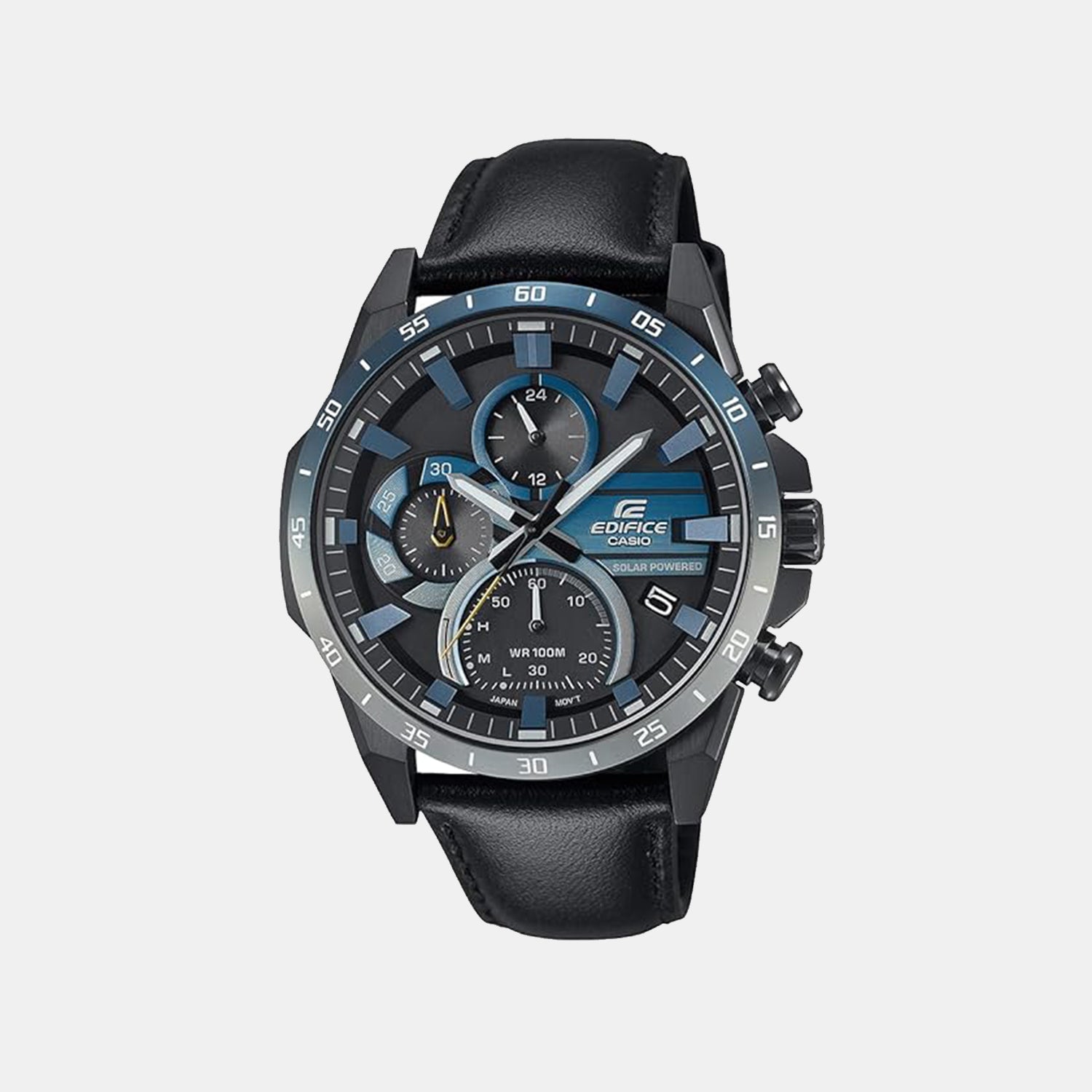 Edifice Men Quartz Blue Dial Multi-Function Leather Watch ED623