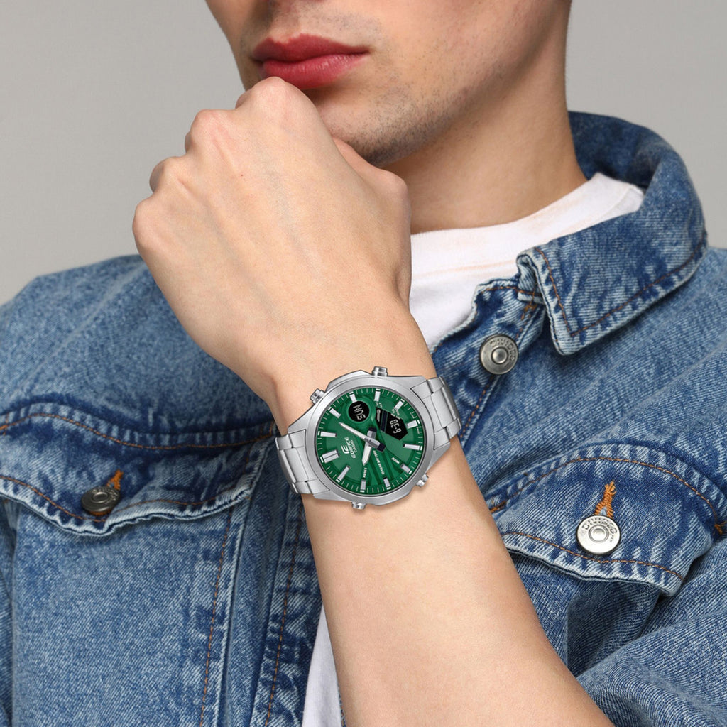 Edifice Men Quartz Green Dial Analog-Digital Stainless Steel Watch ED626