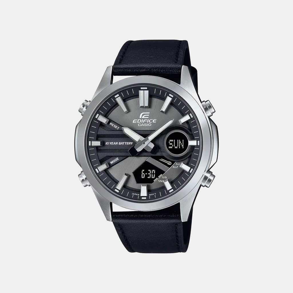 Edifice Men Quartz Black Dial Analog-Digital Leather Watch ED627