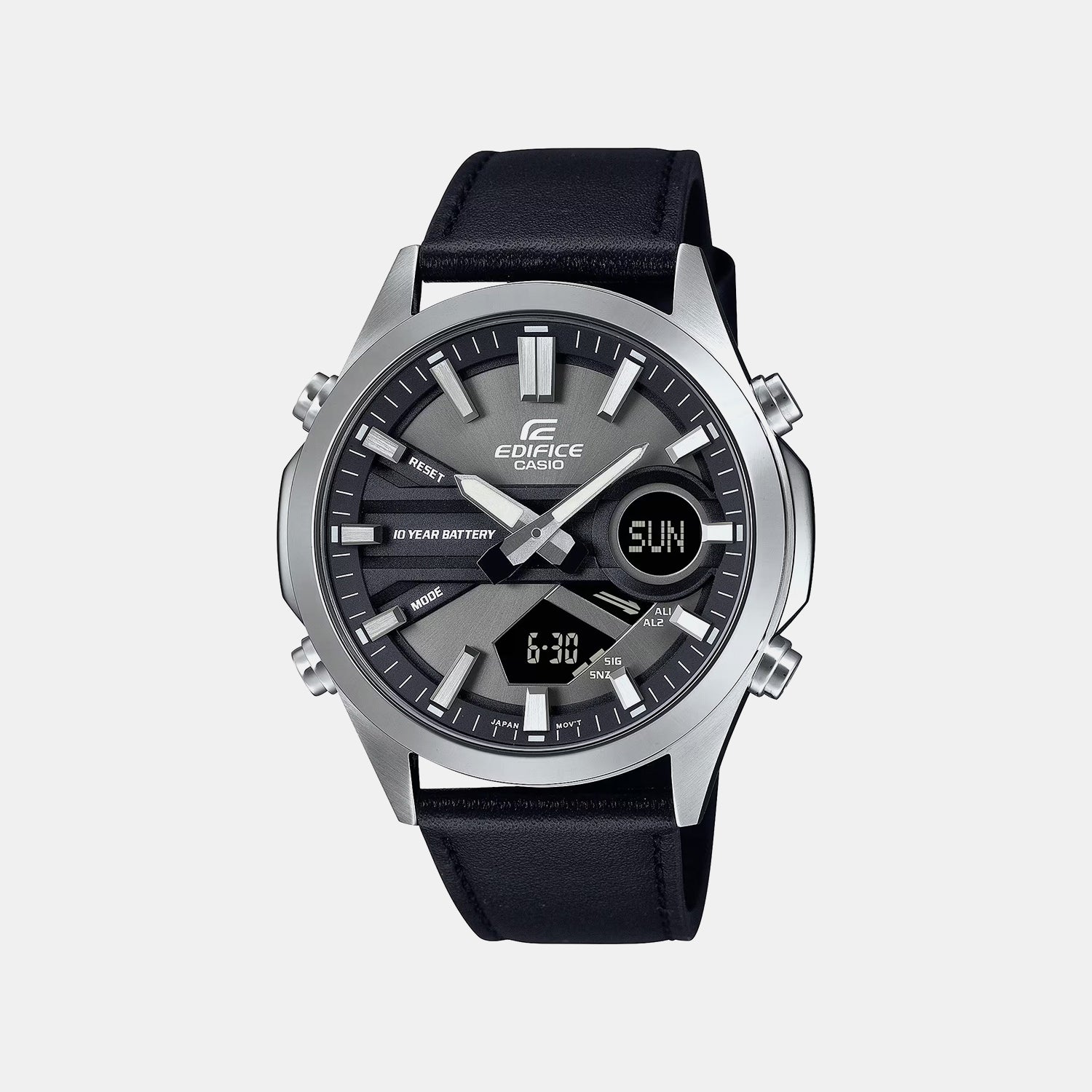 Edifice Men Quartz Black Dial Analog-Digital Leather Watch ED627