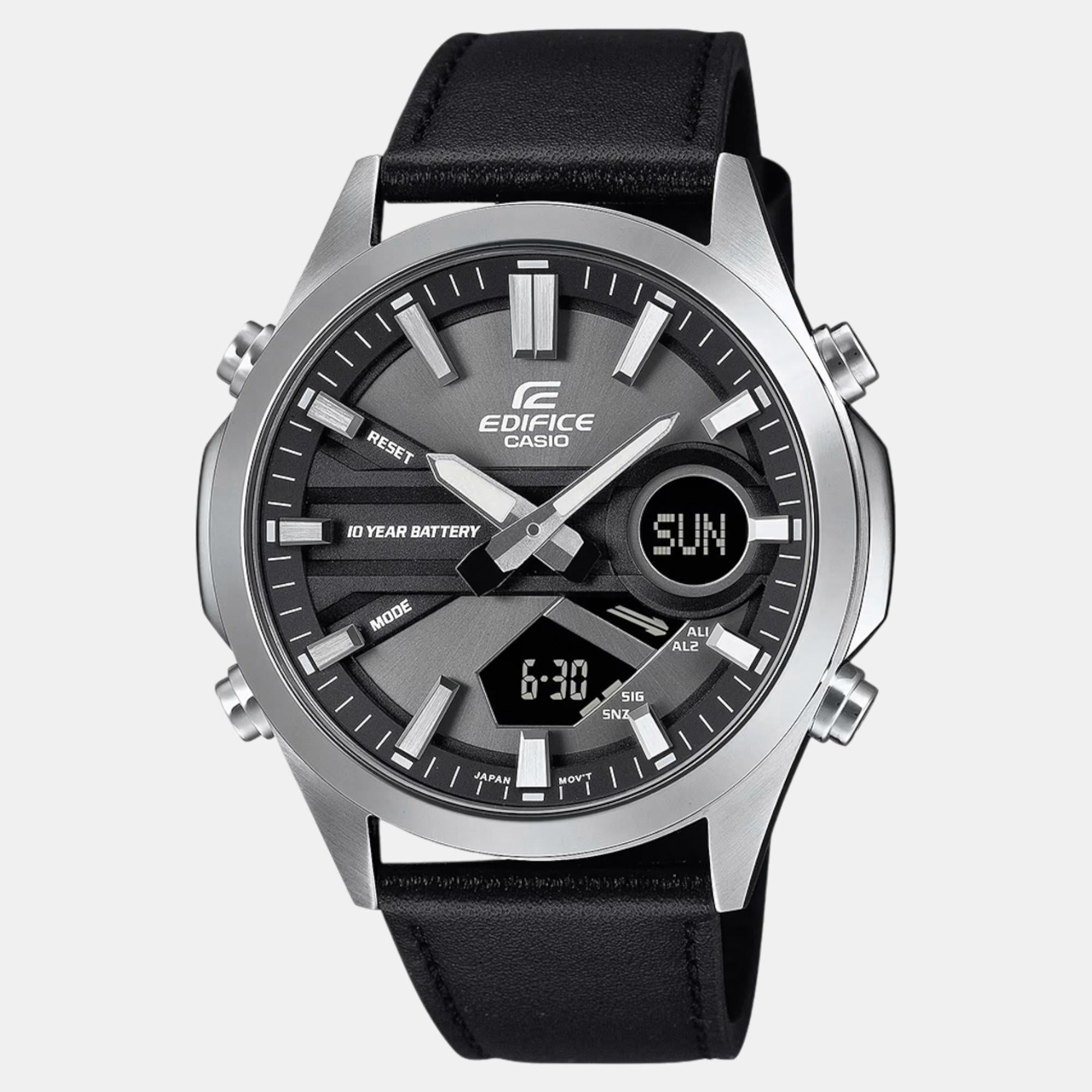 Edifice Men Quartz Black Dial Analog-Digital Leather Watch ED627