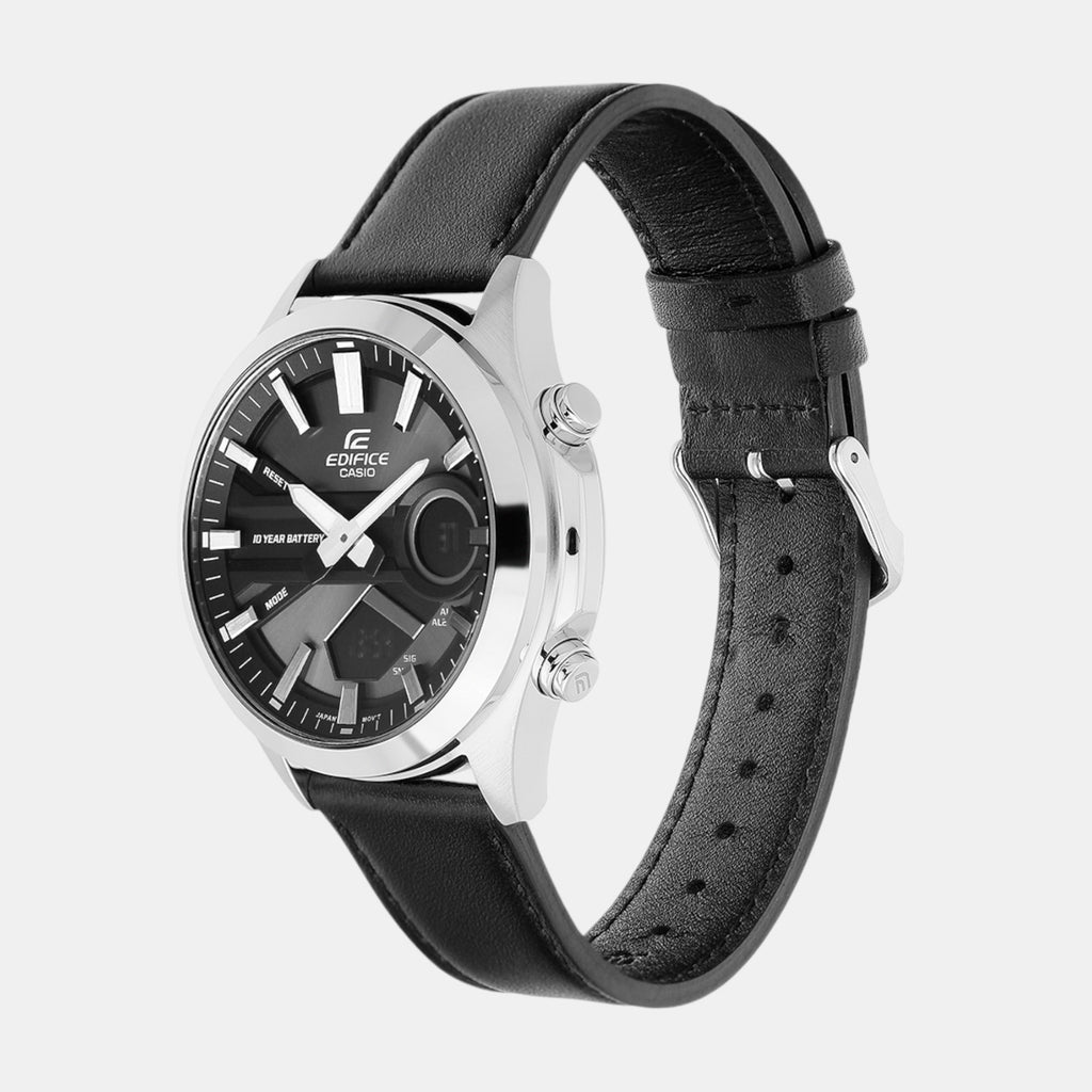 Edifice Men Quartz Black Dial Analog-Digital Leather Watch ED627