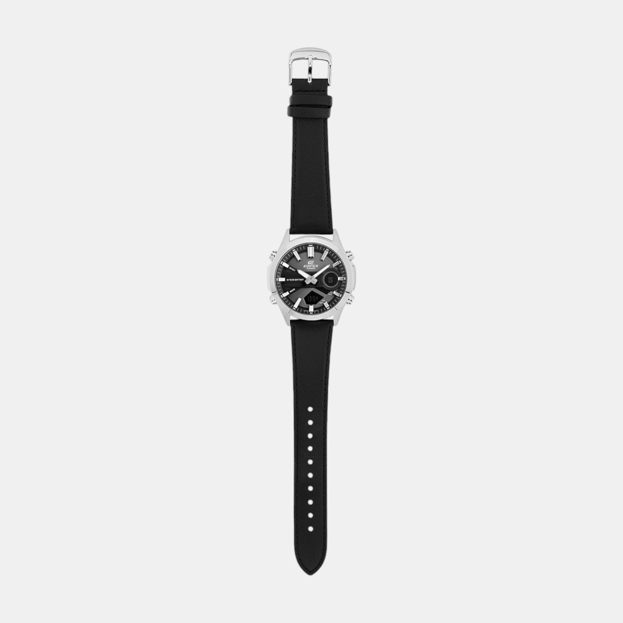 Edifice Men Quartz Black Dial Analog-Digital Leather Watch ED627