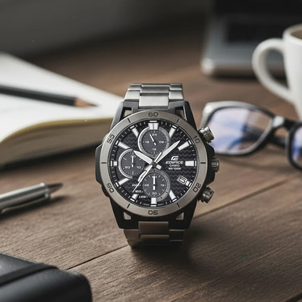 Edifice Men Quartz Silver Dial Chronograph Stainless Steel Watch ED628