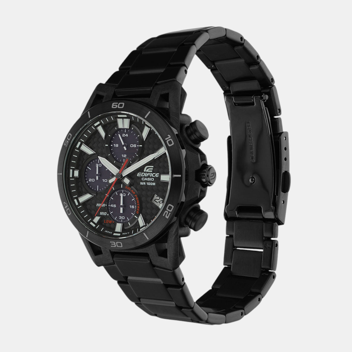 Edifice Men Solar Black Dial Chronograph Stainless Steel Watch ED629