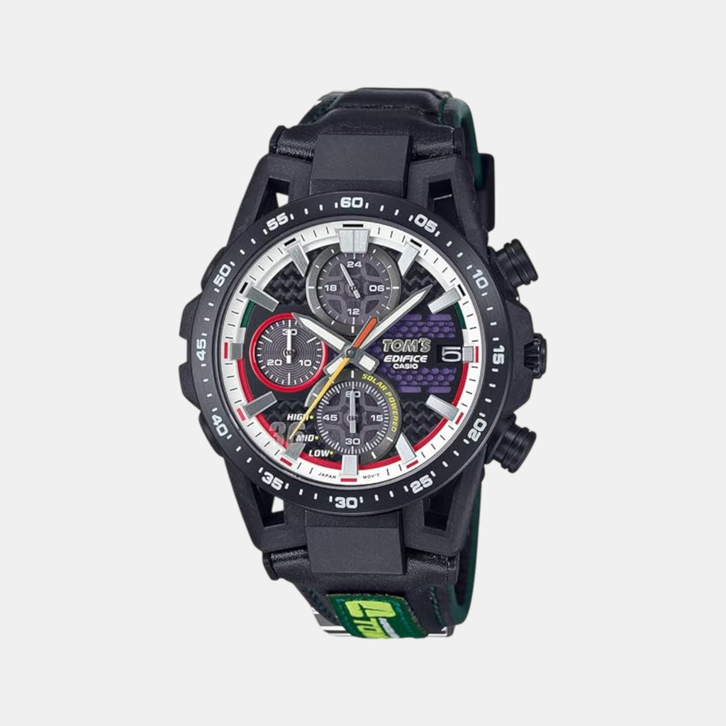 Edifice Men Quartz Black Dial Chronograph Leather Watch ED632