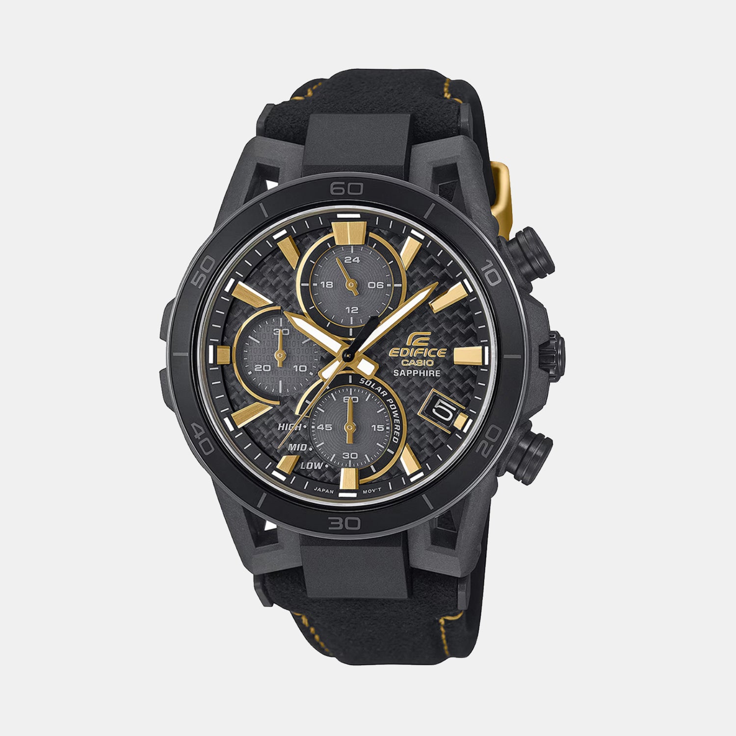 Edifice Men Quartz Black Dial Chronograph Alcantara Watch ED641