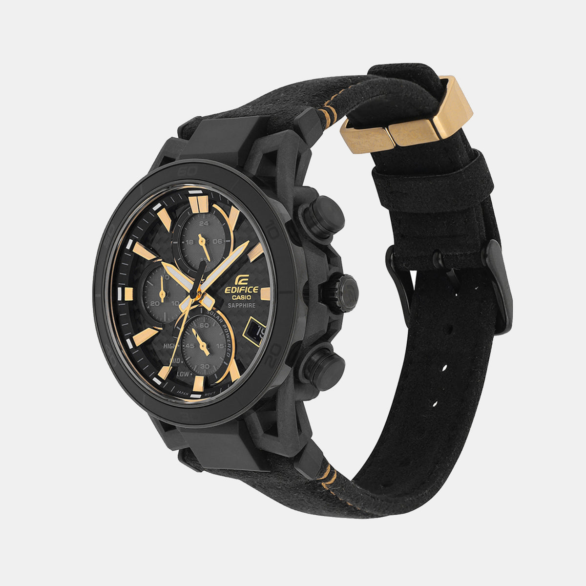 Edifice Men Quartz Black Dial Chronograph Leather Watch ED641