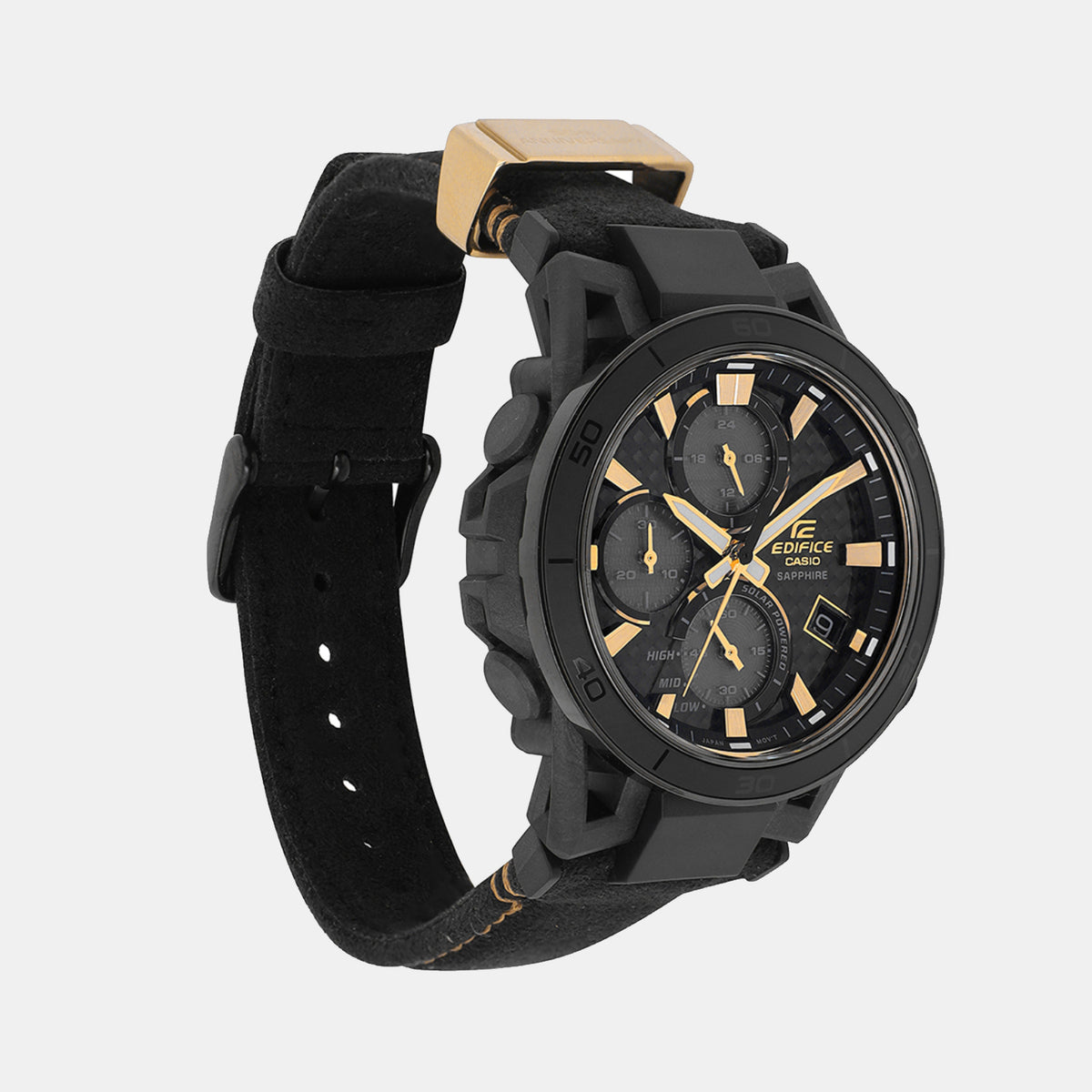 Edifice Men Quartz Black Dial Chronograph Leather Watch ED641