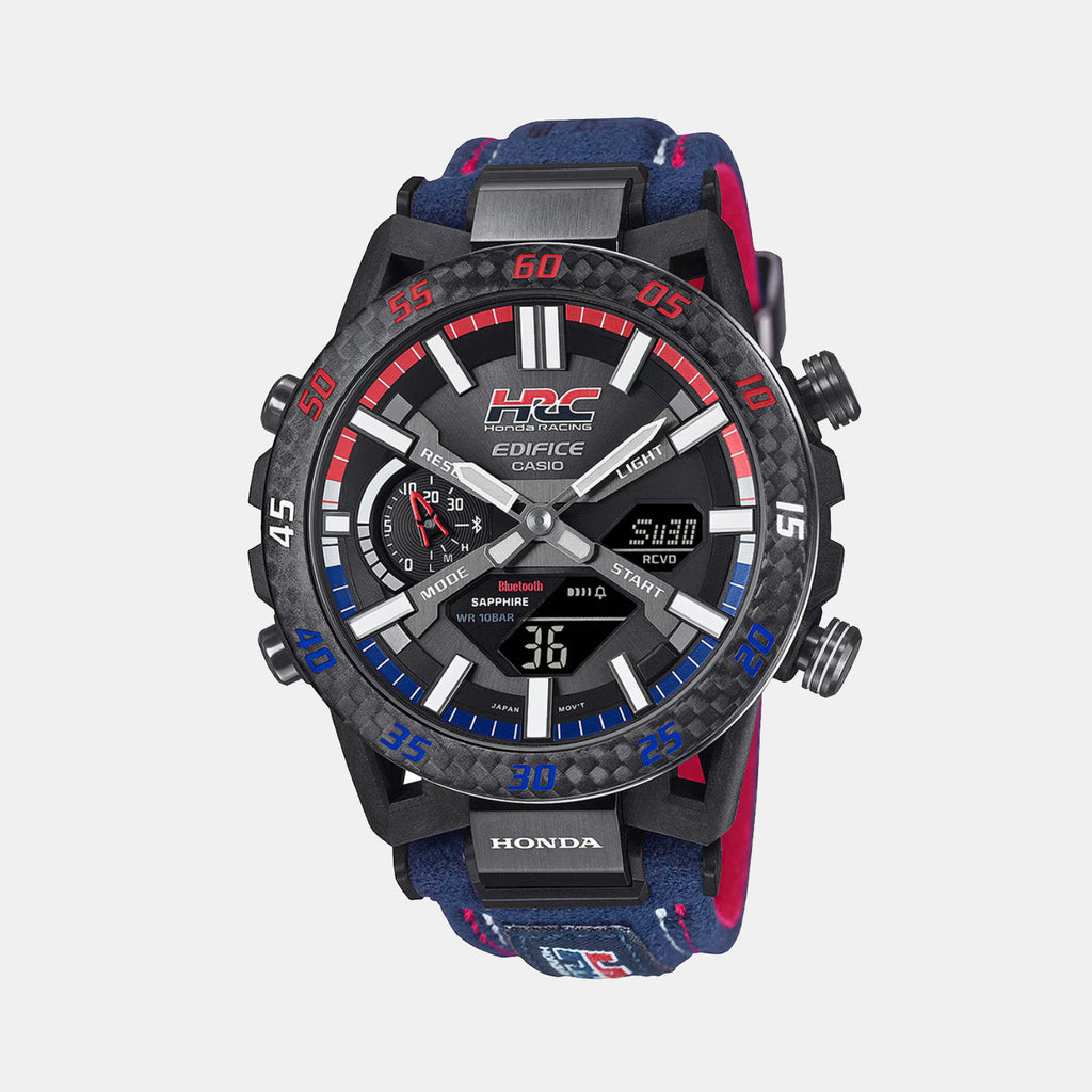 Edifice Men Quartz Black Dial Analog-Digital Alcantara Watch ED642