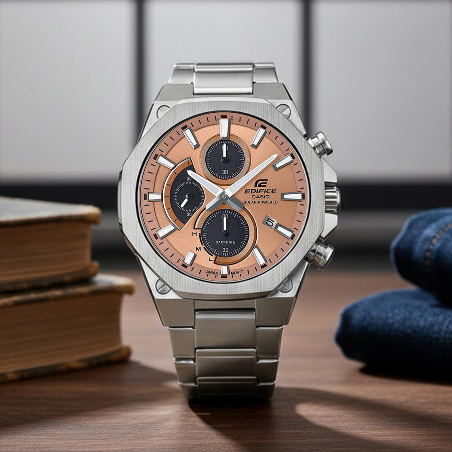 Edifice Men Quartz Orange Dial Chronograph Stainless Steel Watch ED644