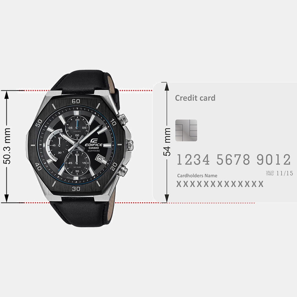 Edifice Men Quartz Black Dial Analog Leather Watch ED645