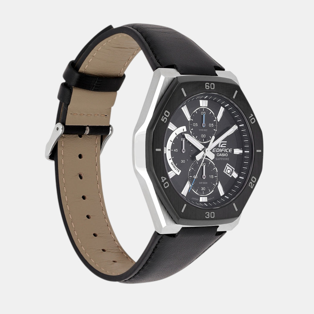 Edifice Men Quartz Black Dial Analog Leather Watch ED645