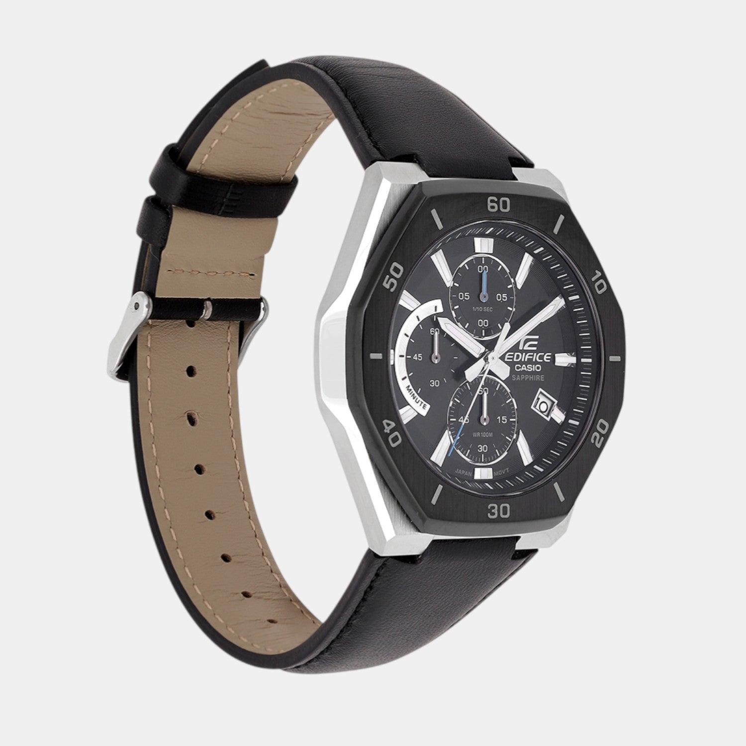 Edifice Men Quartz Black Dial Analog Leather Watch ED645