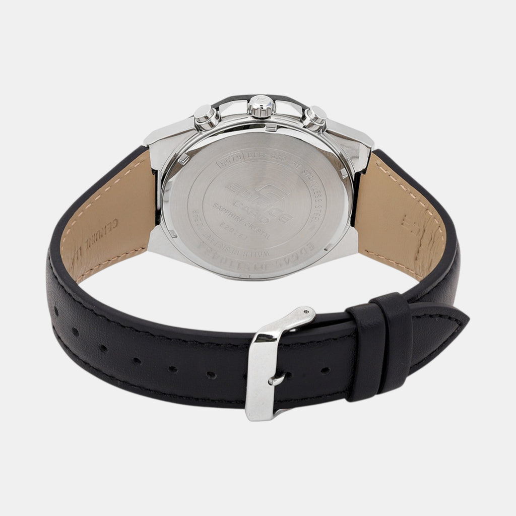 Edifice Men Quartz Black Dial Analog Leather Watch ED645