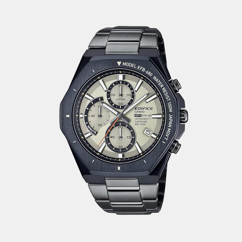 Edifice Men Quartz Cream Dial Chronograph Stainless Steel Watch ED647