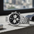 Edifice Men Quartz Black Dial Multi-Function Stainless Steel Watch ED655
