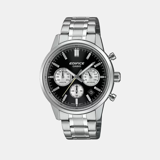 Edifice Men Quartz Black & White Dial Multi-Function Stainless Steel Watch ED655