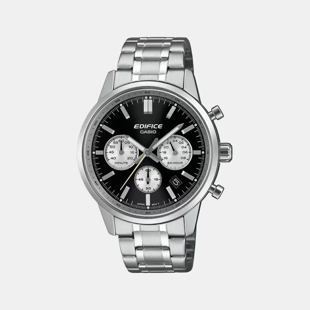 Edifice Men Quartz Black & White Dial Multi-Function Stainless Steel Watch ED655