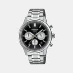 Edifice Men Quartz Black & White Dial Multi-Function Stainless Steel Watch ED655